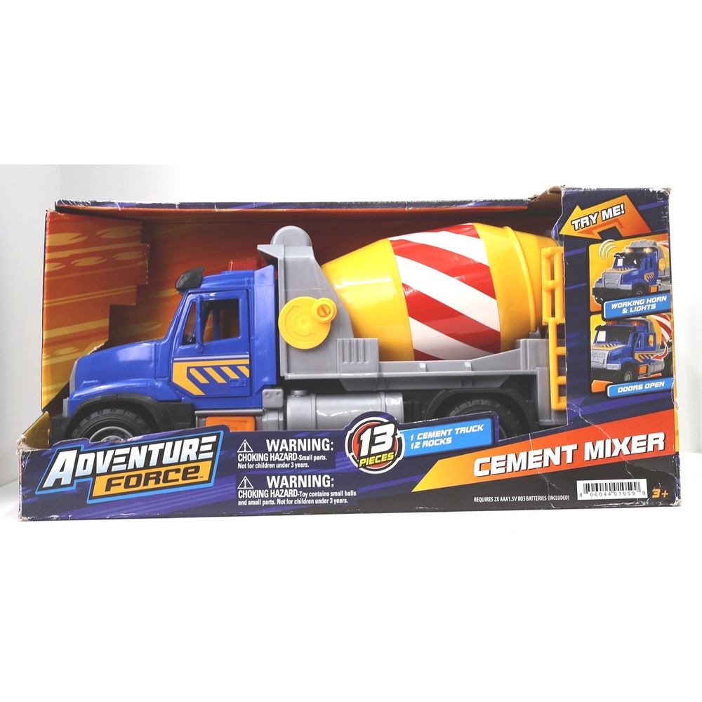 Adventure Force Cement Mixer Toy Truck Kids Blue NIB Worn Box Lights Sound